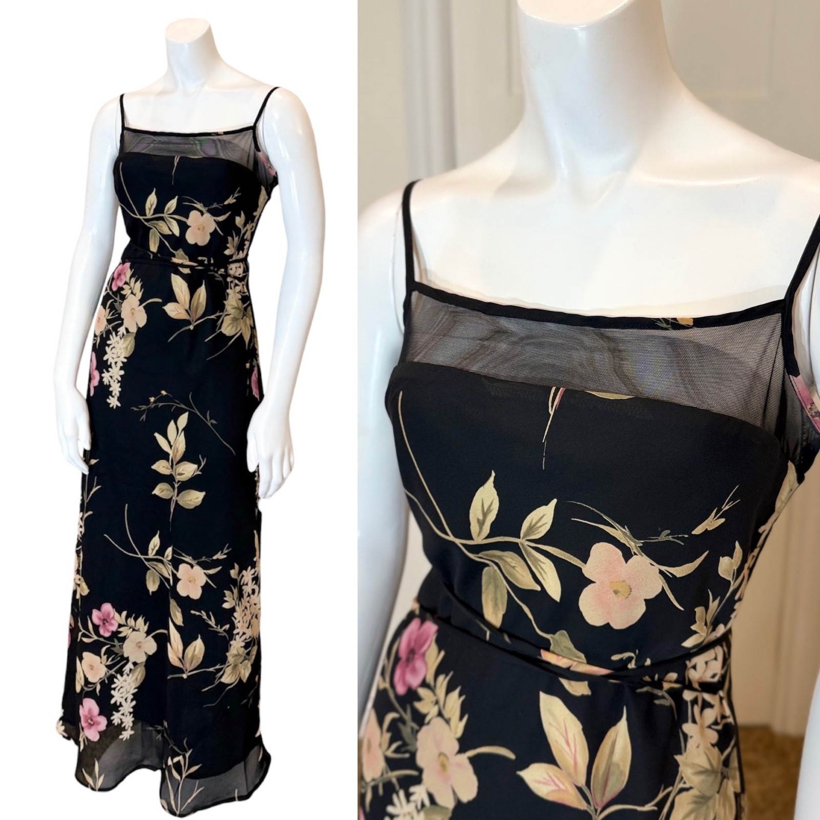 Vintage 90’s y2k FLORAL GRUNGE MESH DRESS M Sleeveless Fairy Festival Summer