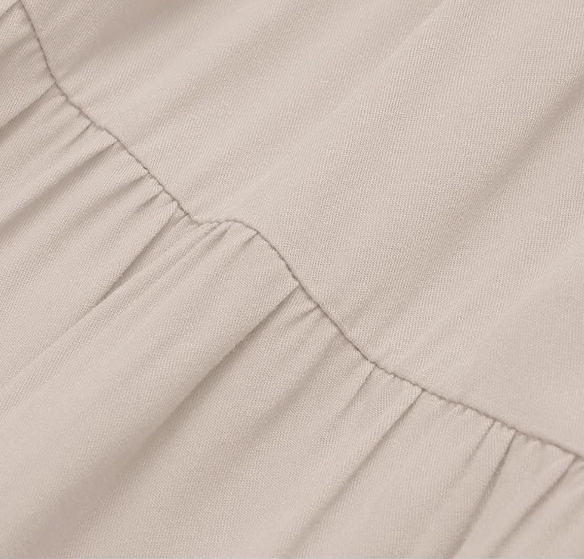 ZESICA Beige Solid Smocked Tiered Ruffle Flutter Sleeve Midi Dress Pockets L