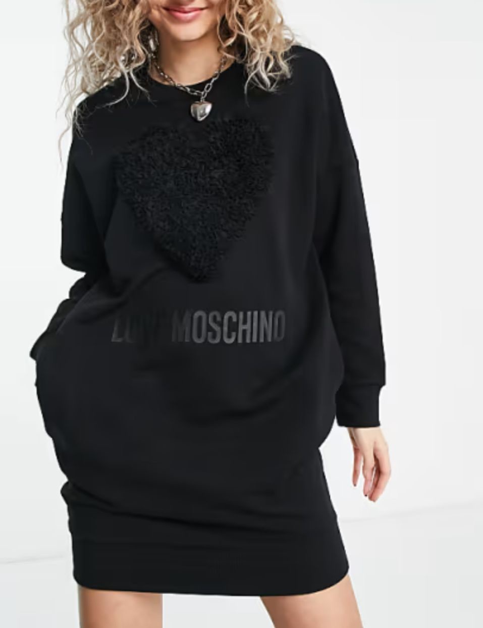 Love Moschino Core Heart Logo Black Sweatshirt Dress Size EU 38 US 6