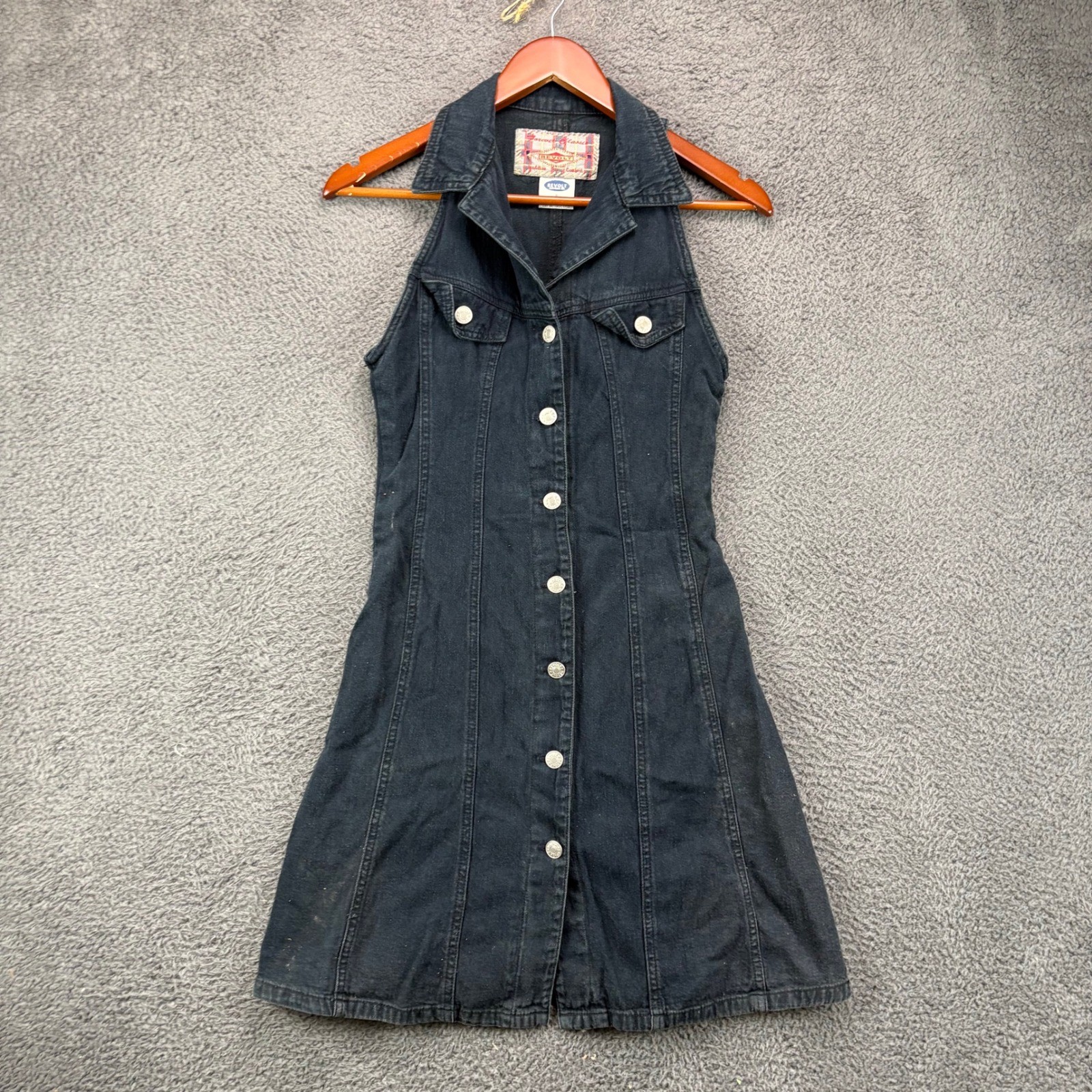 Revolt Clothing Co Black Denim Sleeveless Button Front Mini Dress Womens Small