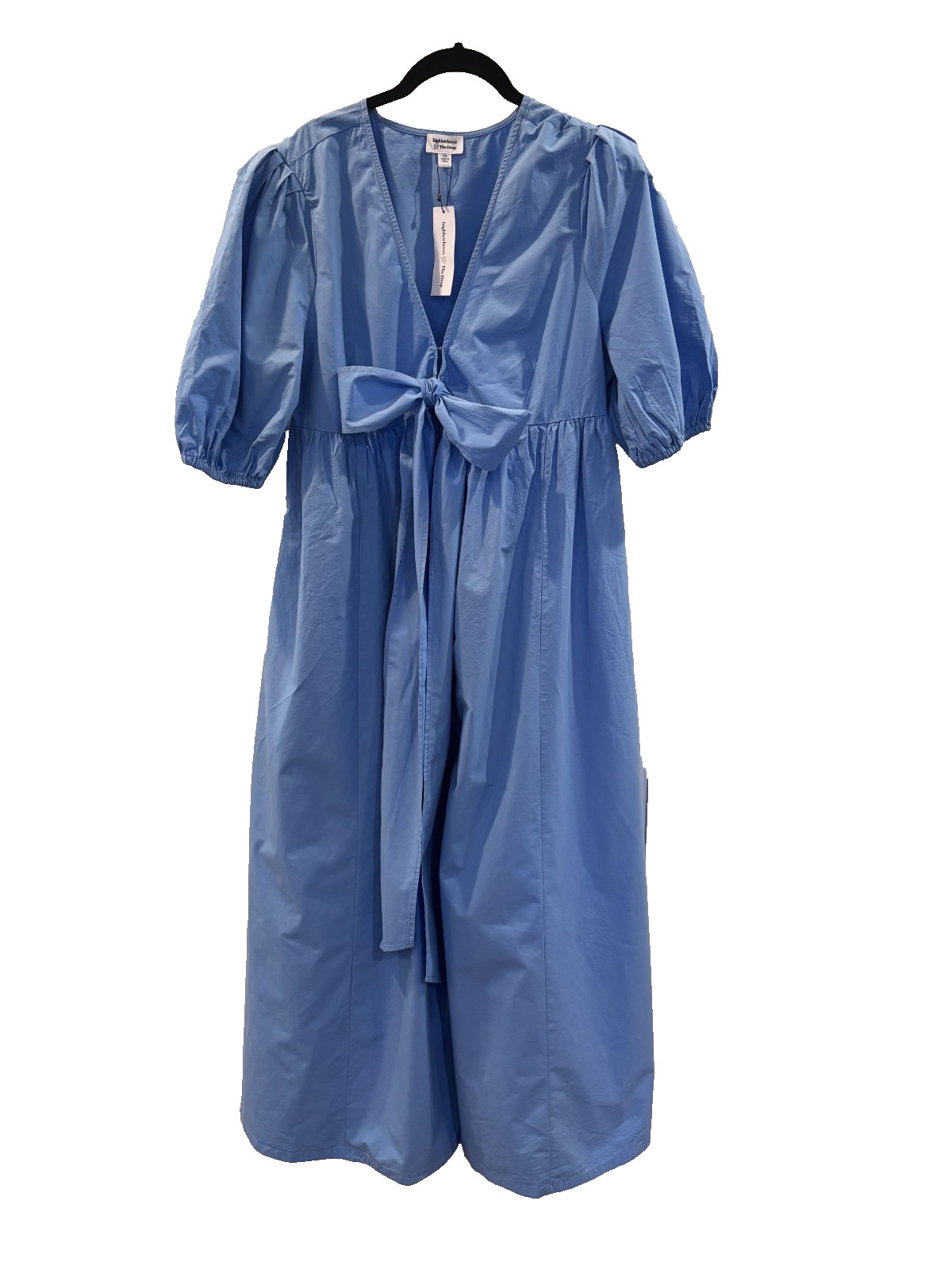 NWT The Drop Cornflower Blue Puff-Sleeve Front-Bow Button-Down Maxi Dress XXL