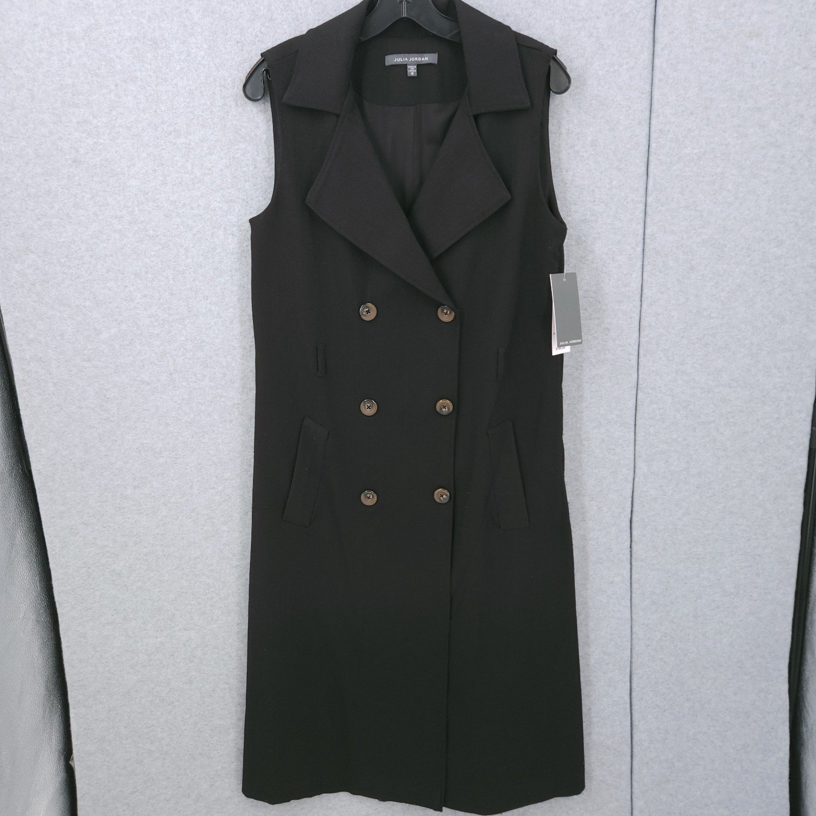 Julia Jordan Trench Black Button Sheath Sleeveless Dress Womens Size 8 READ
