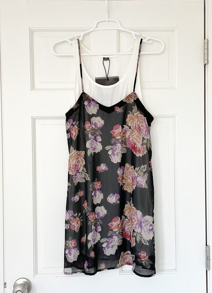 NWT MINKPINK Floral Breeze Mini dress size XS black sleeveless
