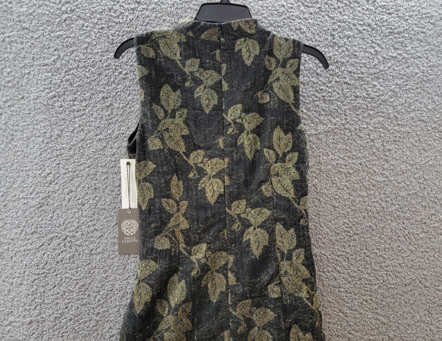 Vince Camuto Metallic-Knit Ruched Cowlneck A-Line Dress Women’s 6 Black/Gold