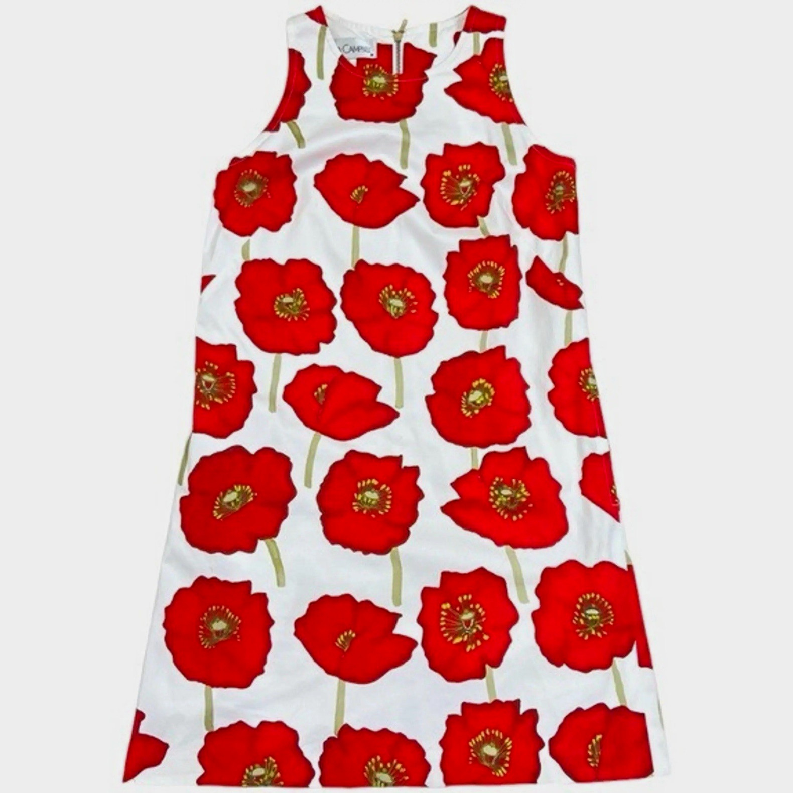 Sara Campbell Women’s 4 White Red Green Floral Shift Sleeveless Knee Dress