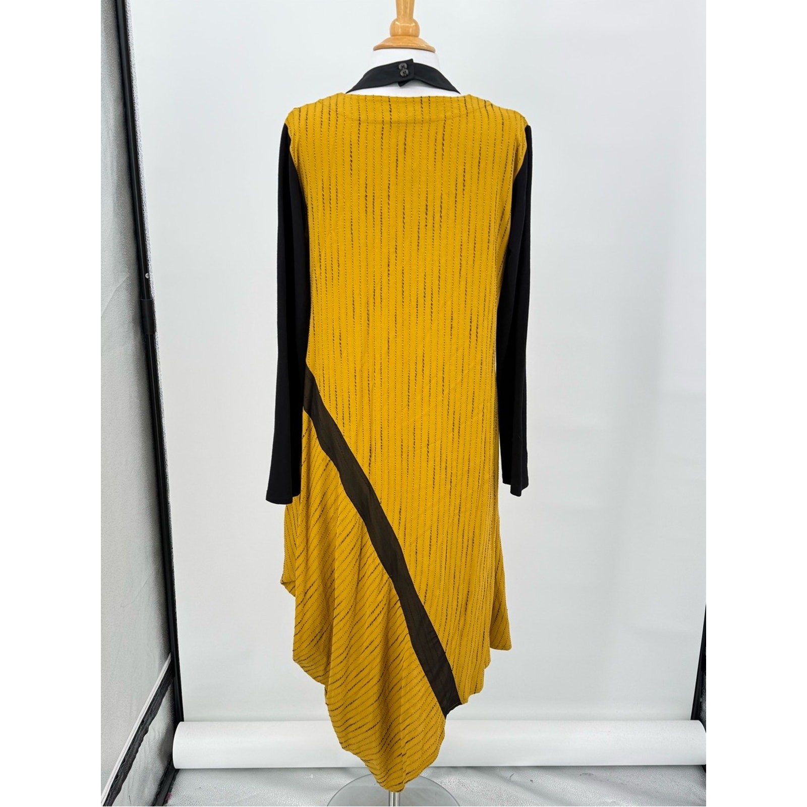 LUUKAA Lagenlook Asymmetrical Dress Size 10 Yellow Stripe Artsy Avant Garde NEW