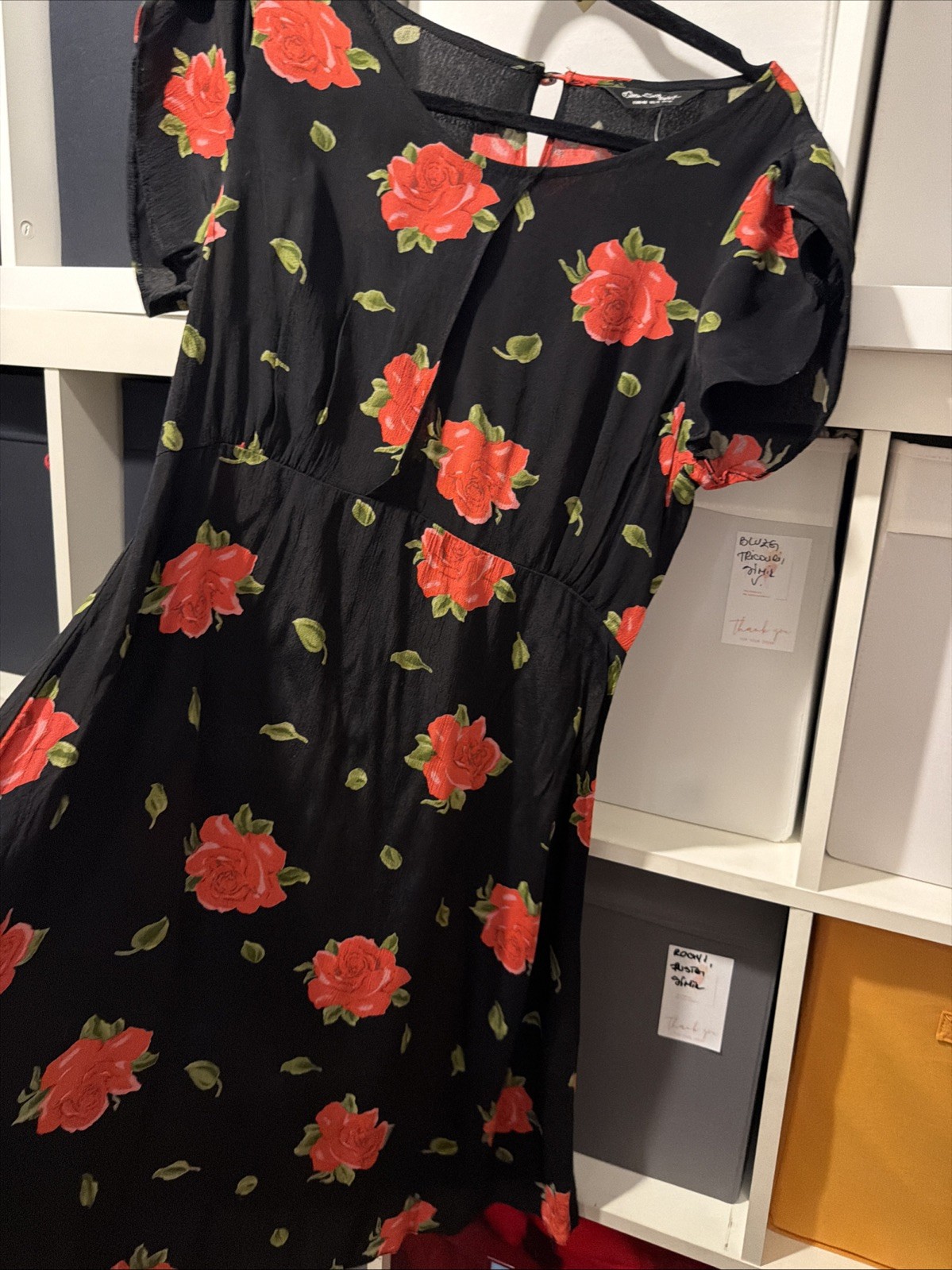 Miss Selfridge Black Rose Printed Keyhole Mini Dress