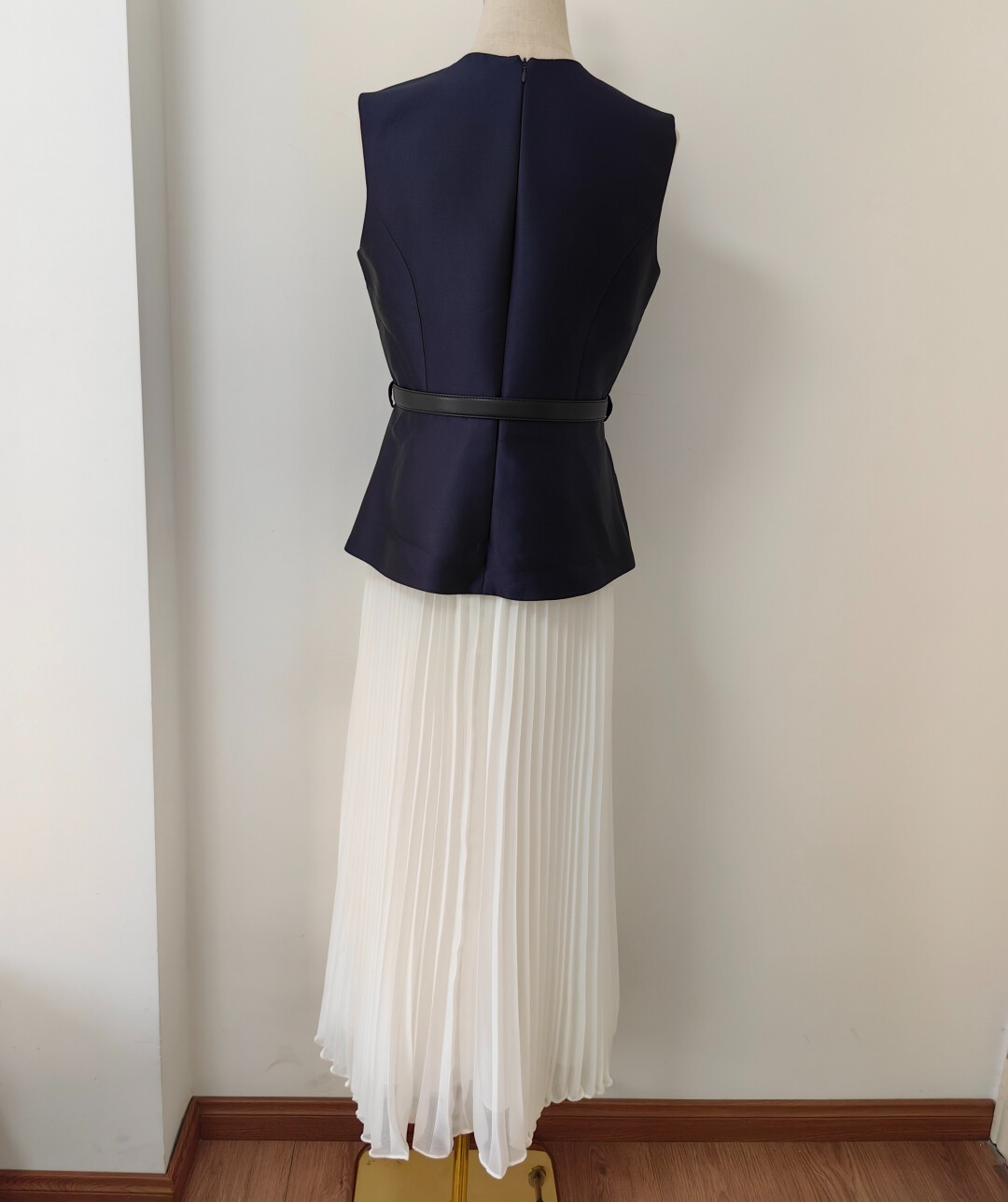 Womens Self-Portrait Round Neck Contrasting A-line Midi Dress