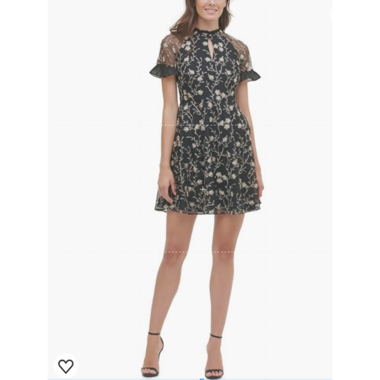 Kensie Dress Women’s SZ S Black Gold Floral Embroidered Mesh Short Sleeve Party