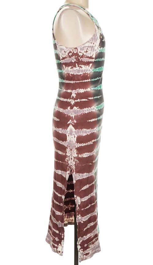 YFB Tie-Dye Ribbed Bodycon Maxi Dress S Stretch Halter Sleeveless Cocktail