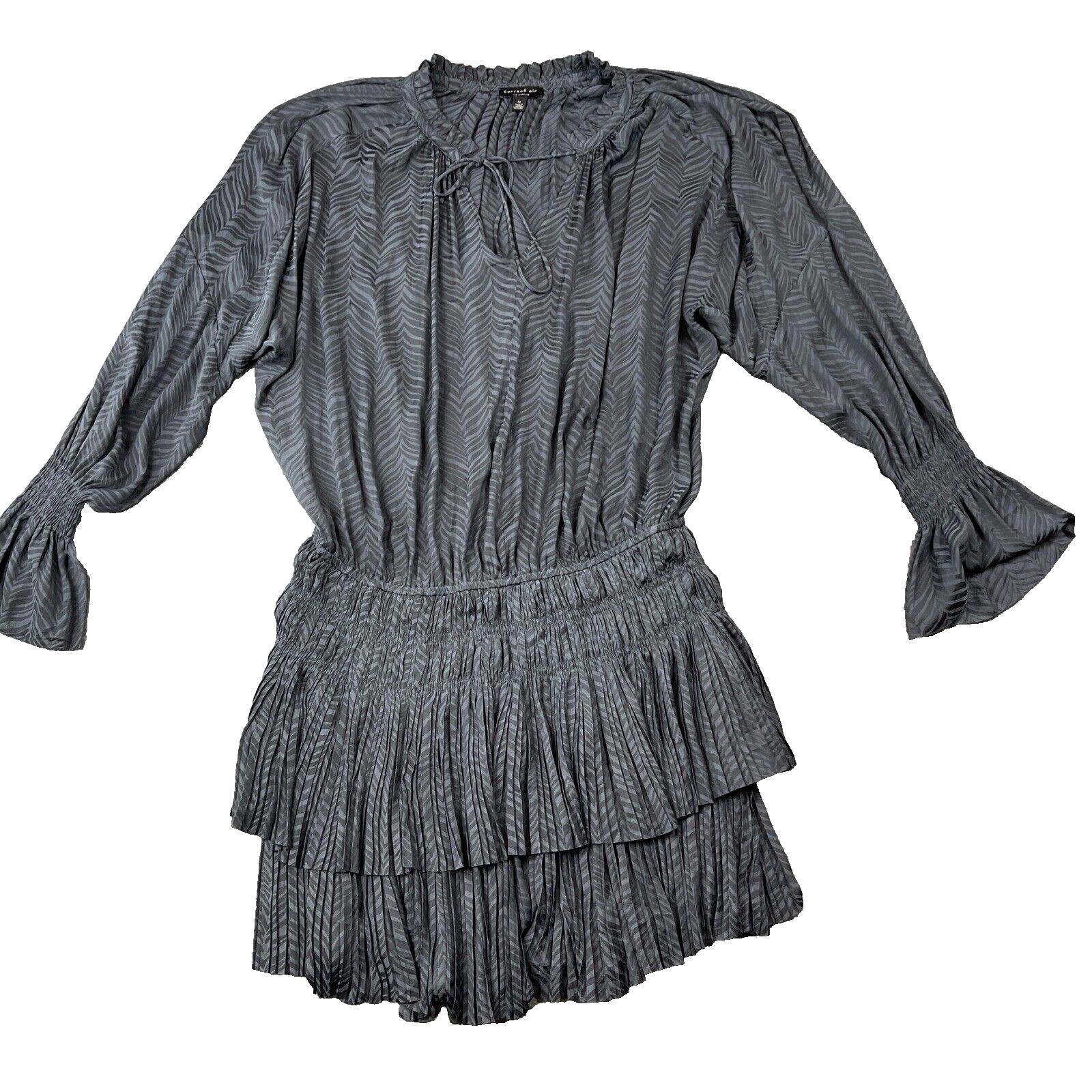 Current Air Tiered Mini Dress Long Sleeves Medium Blue Pleated