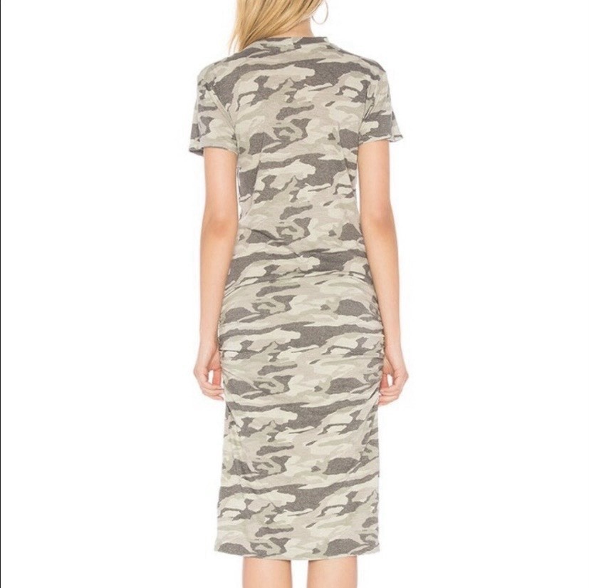 MONROW Gray & Olive Camo s/s knit Dress Sz Large EUC org msrp $168.00