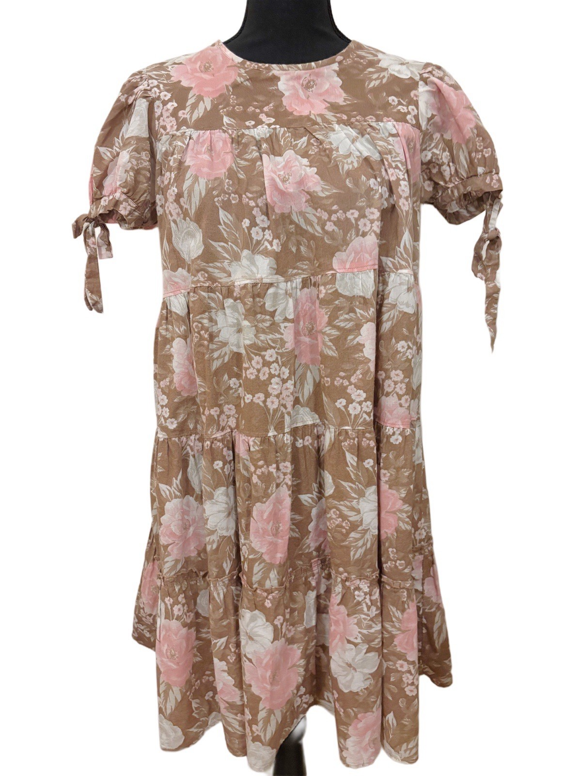 Urban Outfitters 100% Cotton Prairie Brown & Pink Floral Babydoll Dress – Medium