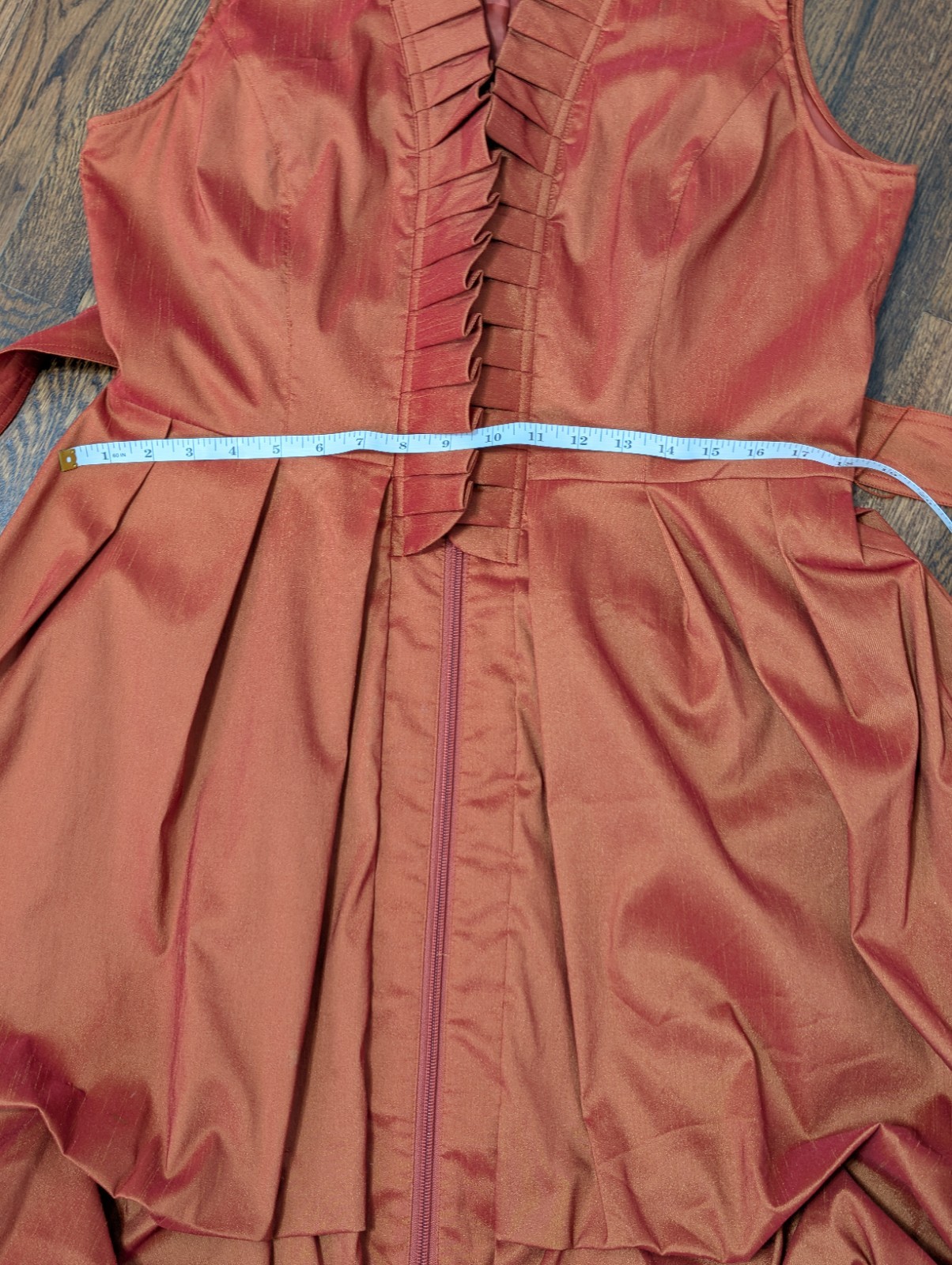Samuel Dong Rust Sleeveless V-Neck Bubble Hem Midi Sienna Orange Dress Size L