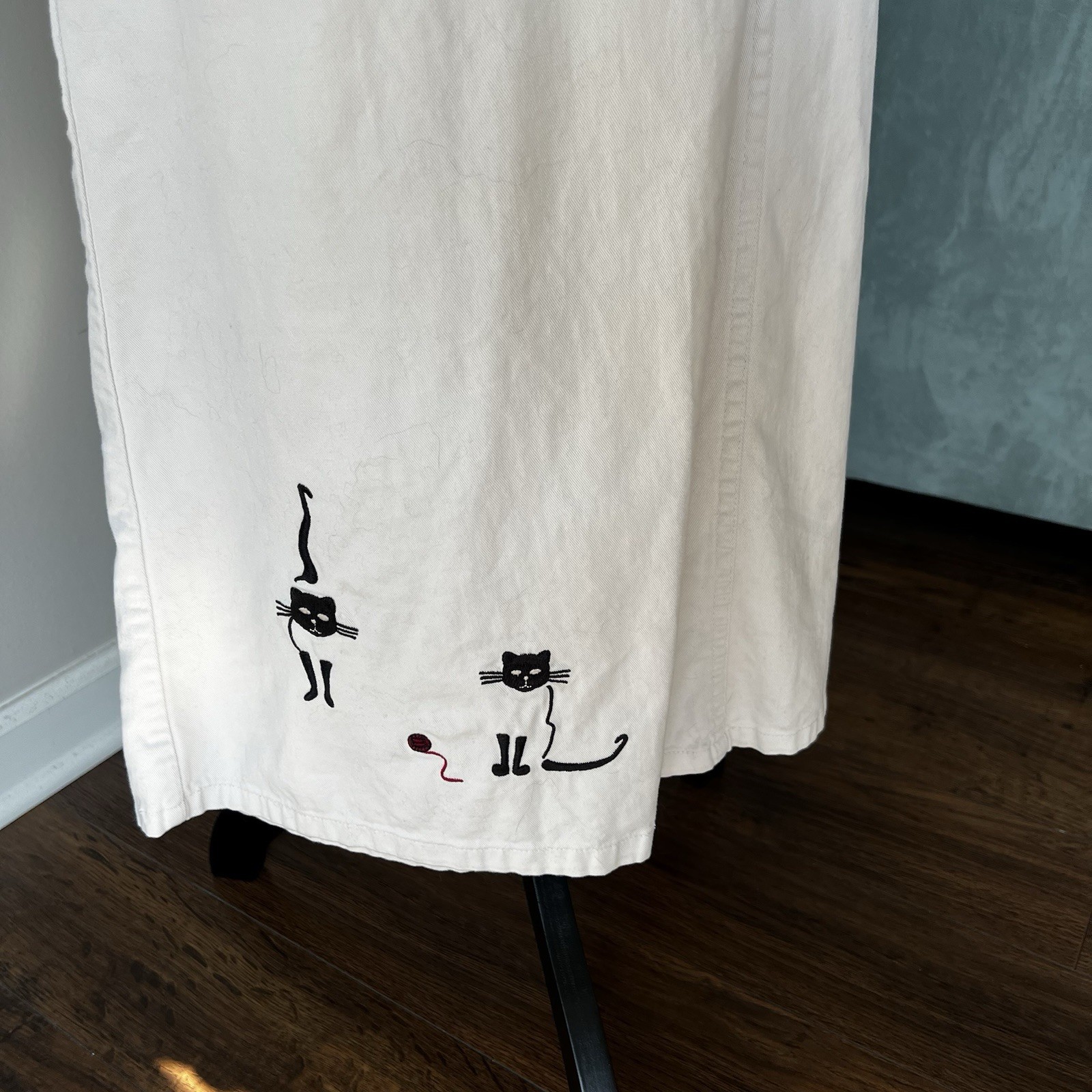 Black Cat Embroidered Cream Pullover Dress Cat Buttons Pockets One Of A Kind