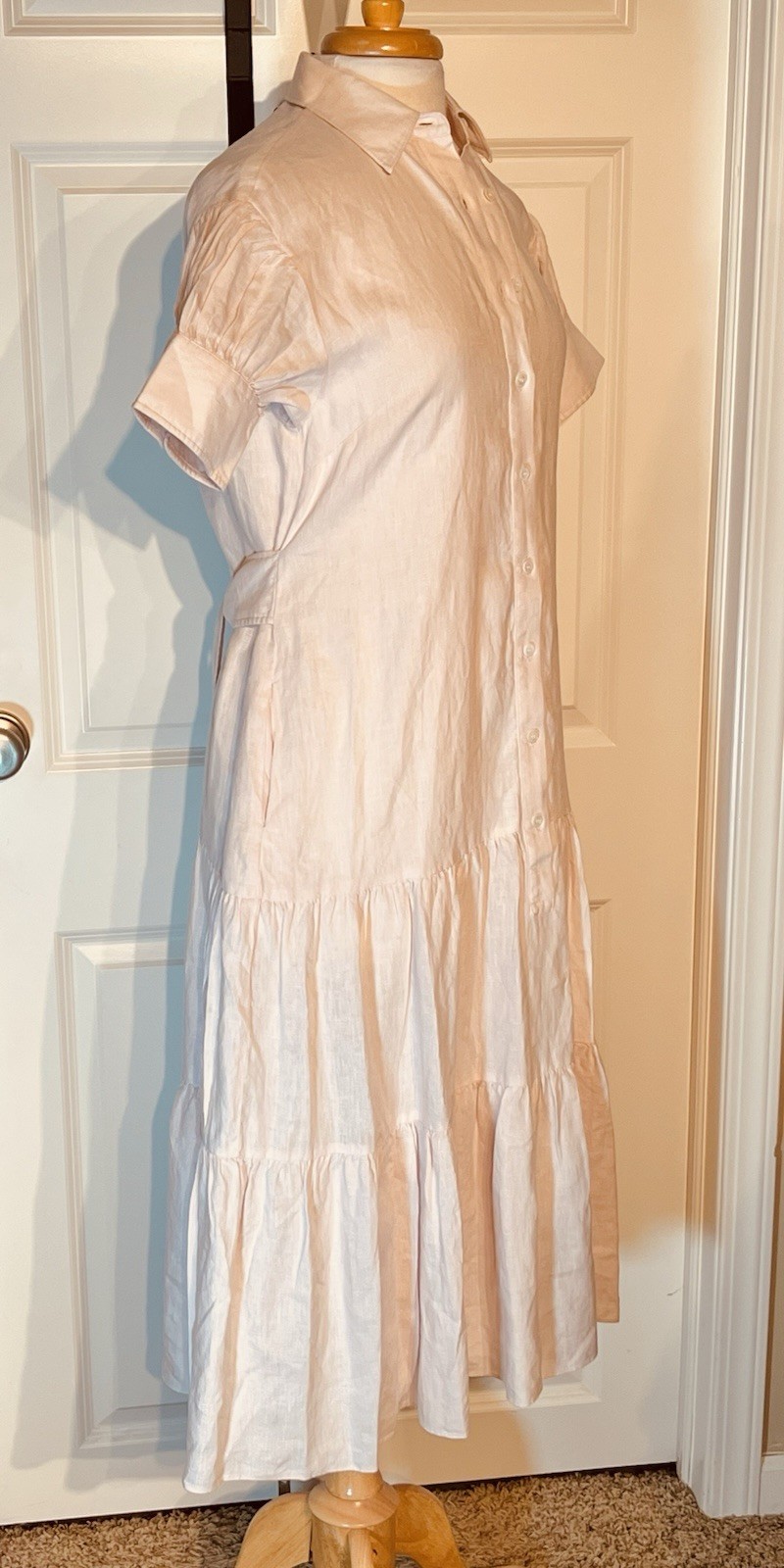 Marissa Webb Presley Linen U Back Button Down Midi Rosetta Color Dress $545 NWT