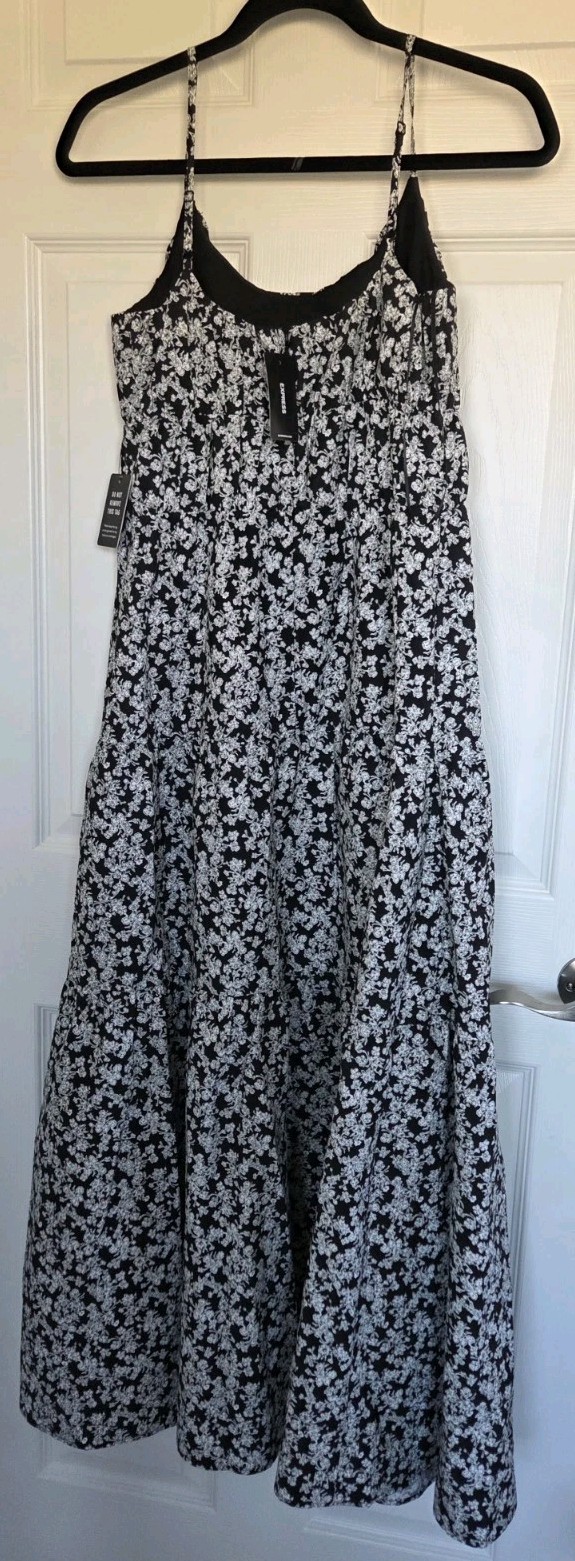Express Floral Tiered Poplin Maxi Dress Spaghetti Strap Size XS