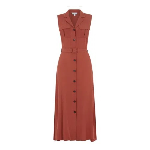 Warehouse Utility Shirt Dress brown button through midi Size 10 New Tags BNWT