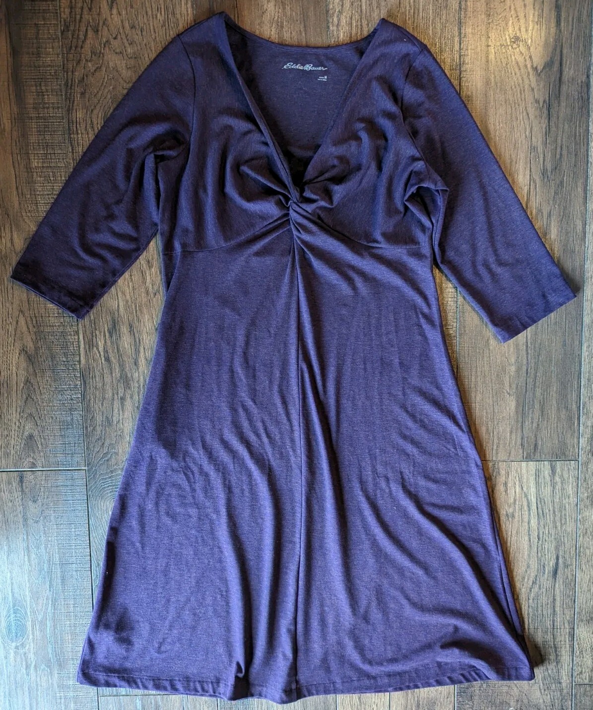 Eddie Bauer Eggplant Purple Knot Front Dress Womens Medium 1/2 Sleeve Wool Blend