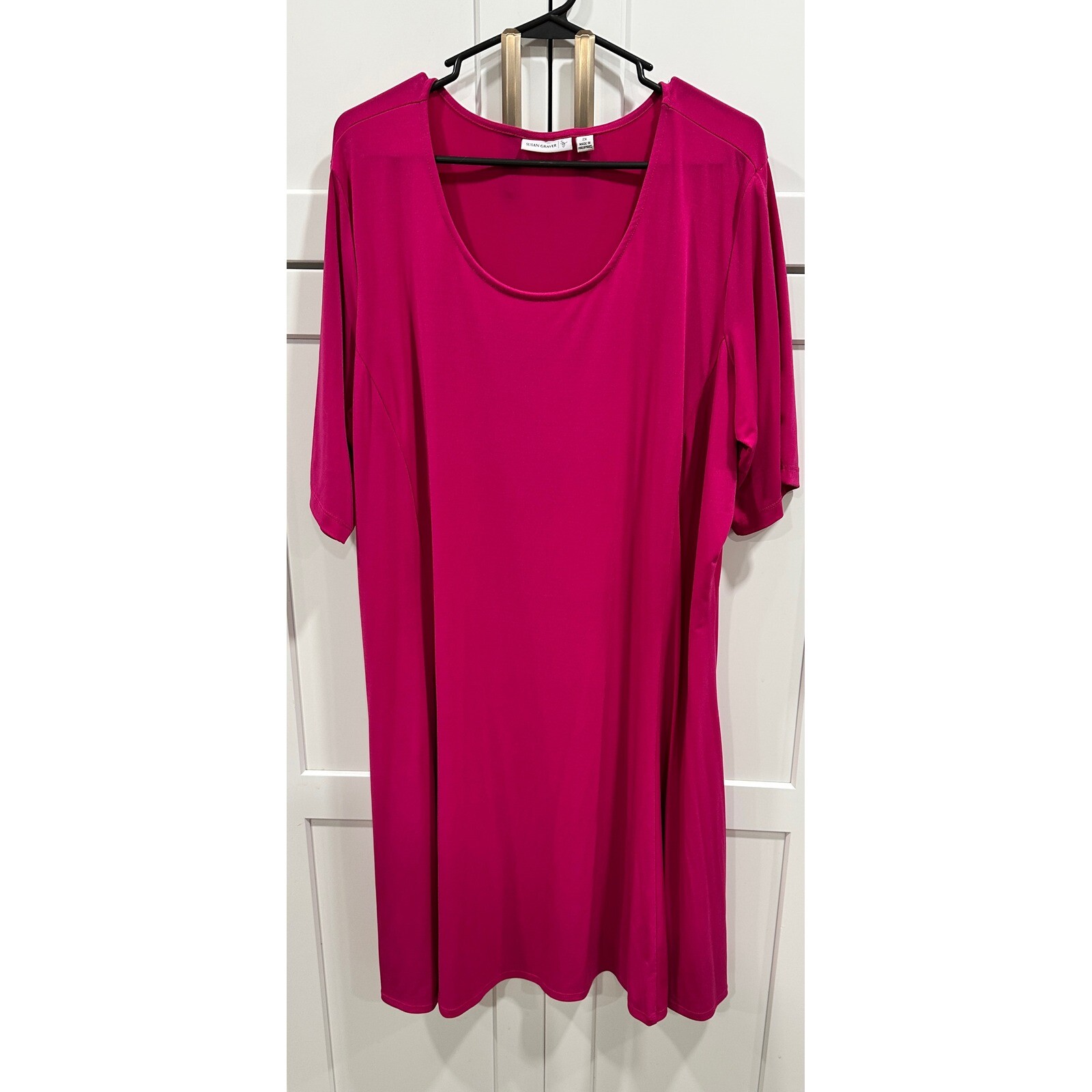 Susan Graver Dress Hot Pink Knit Elbow Sleeve Plus Size 2X