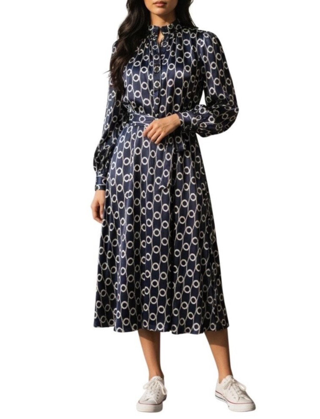 Tara Jarmon Paris Rivoltina Navy Floral Midi Dress NWT Size 38 (Missing Belt)