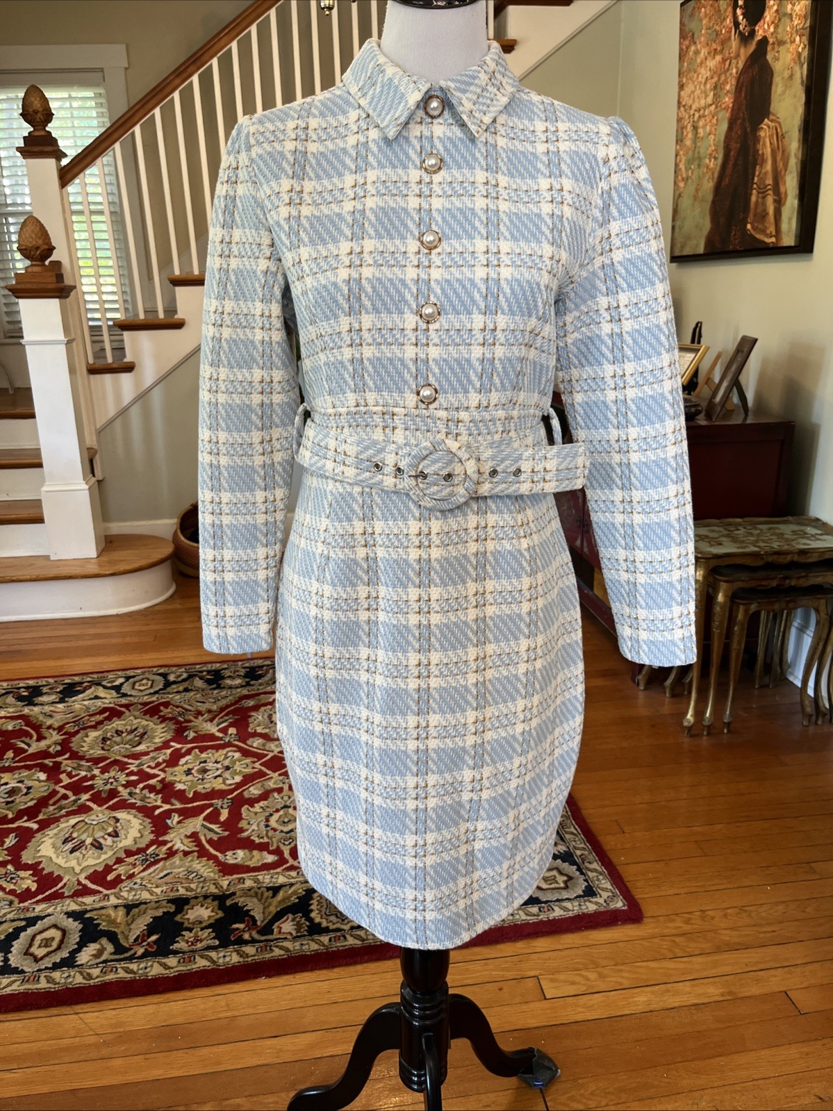 NEW Ivy City Co MyKayla Dress L Retro Tweed Pearl Button Classic Preppy Y2k