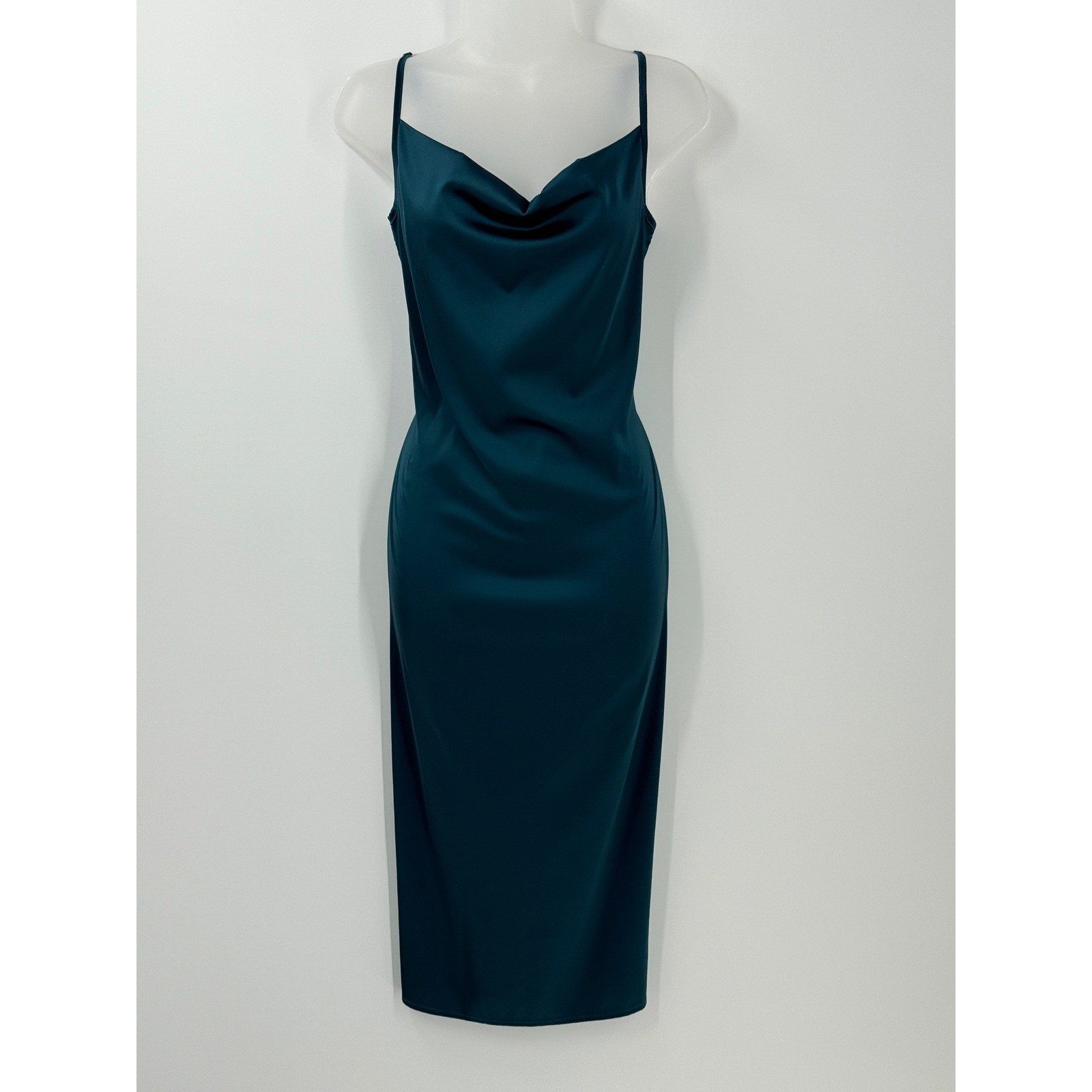 Cowl Neck Satin Midi Slip Dress Womens sz S y2k feminine wedding guest fairycore
