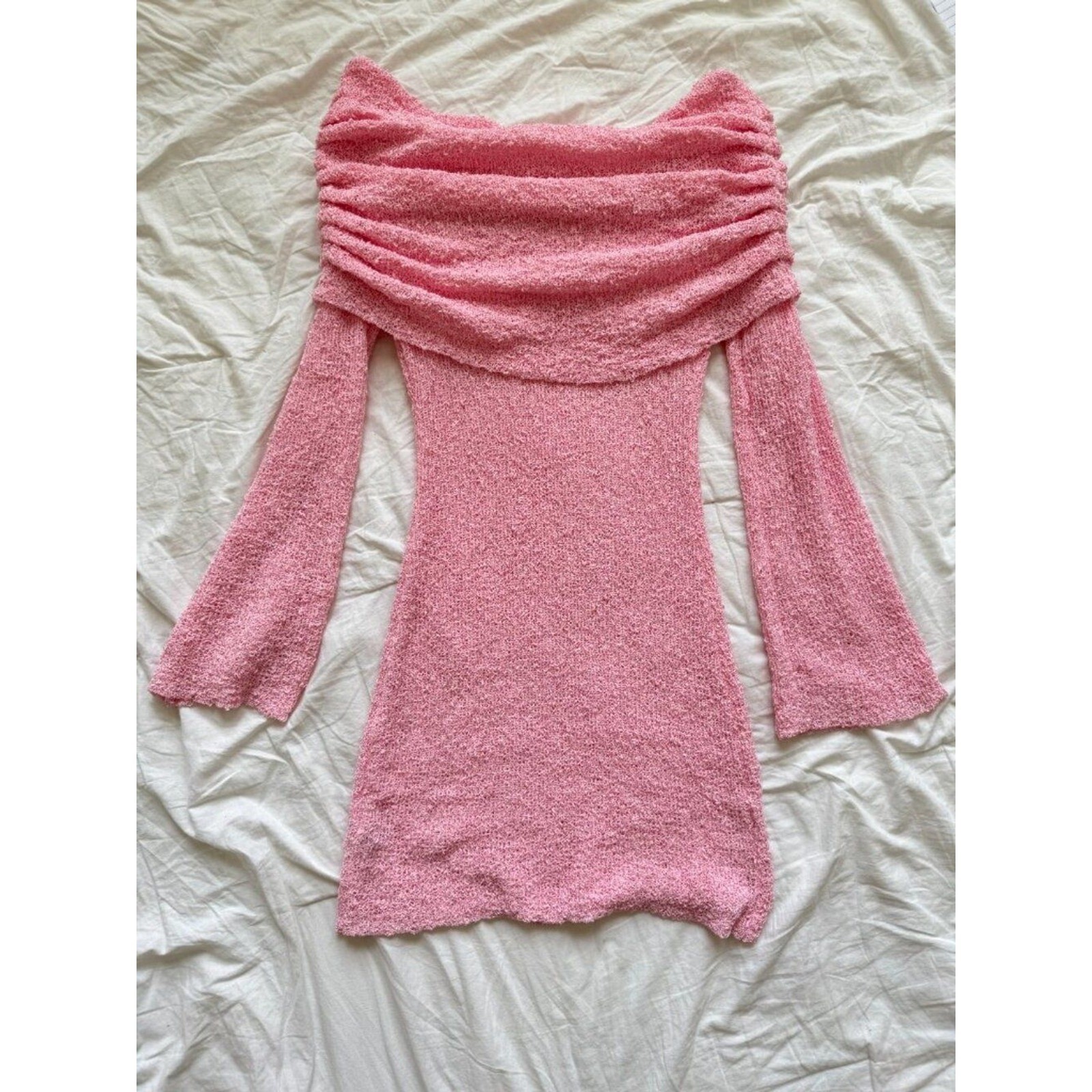 MESHKI Marisol Baby Pink Off Shoulder Boucle Mini Dress XL NWT