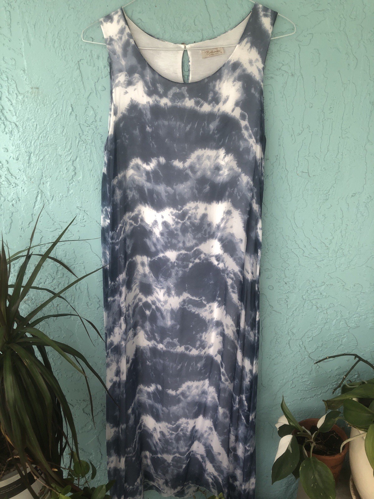 Bellambra Dress Blue White Tie Dye Silk Maxi Luxurious Resort Boho Sz S
