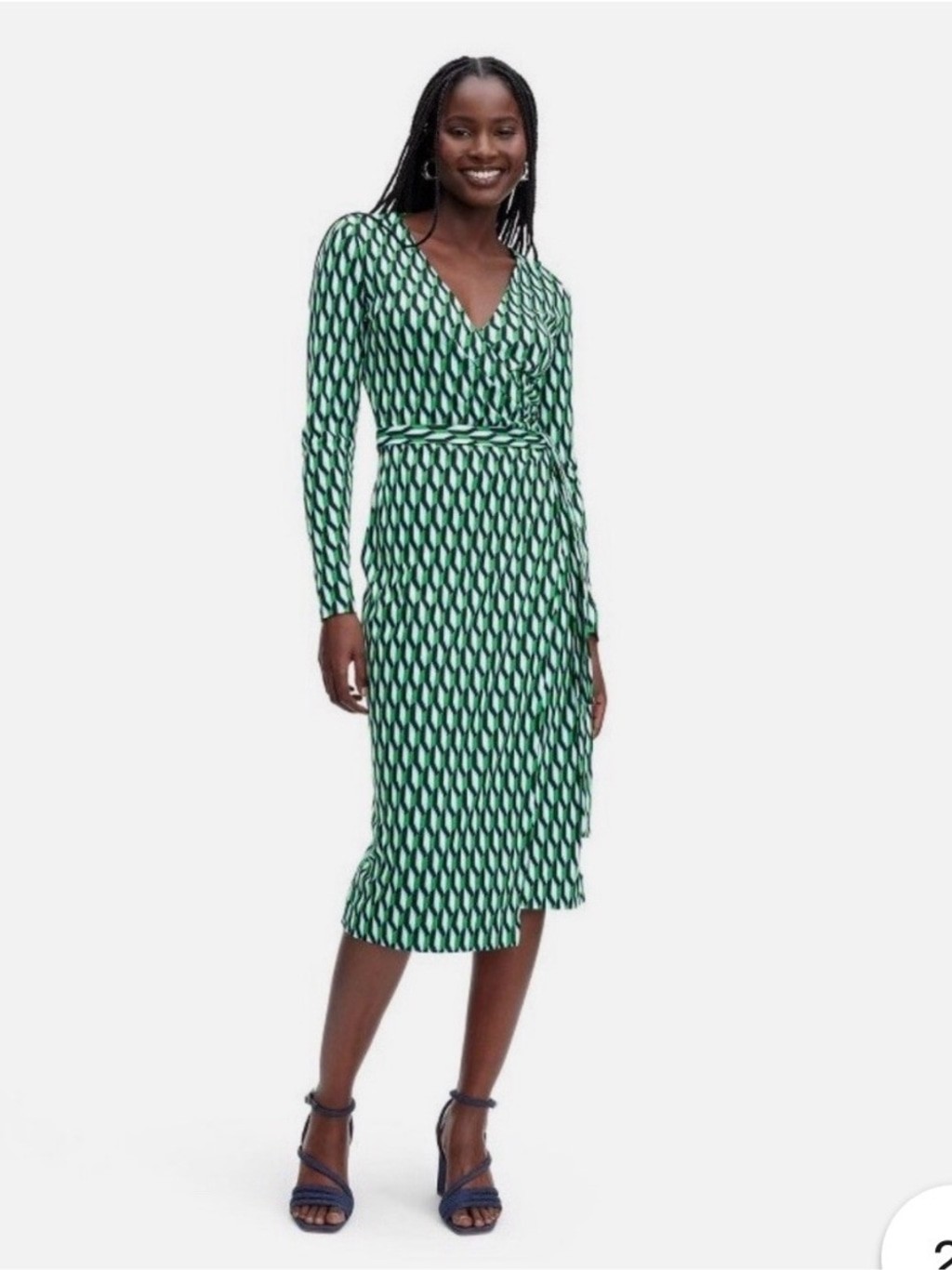 Diane Von Furstenberg Green Geometric Wrap Midi Dress