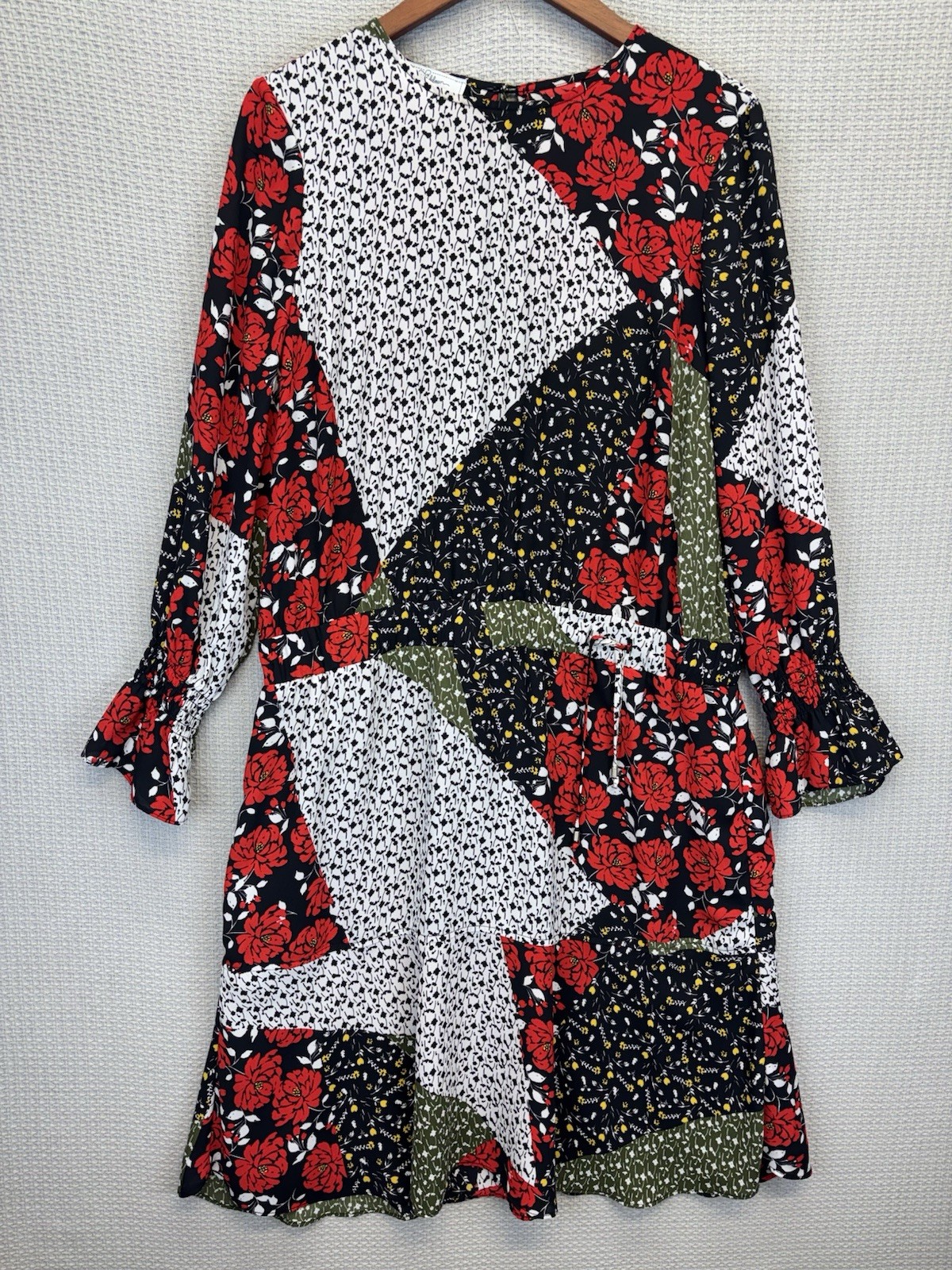 Libby Edelman Floral Patchwork Midi Dress Size Large Boho Cottagecore Ruffles