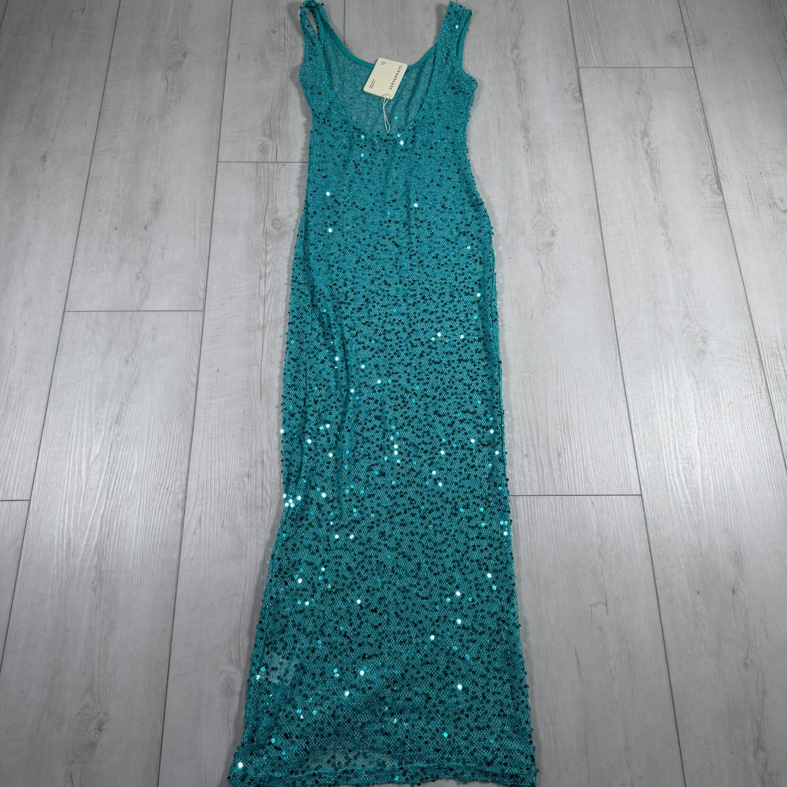 NWT Peppermayo Women’s XS Sequin Blue Maxi Dress Summer Travel Beach
