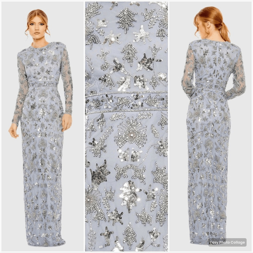 MAC DUGGAL 93939 Womens High Neck Long Sleeve Embellished Column Gown Dress 10