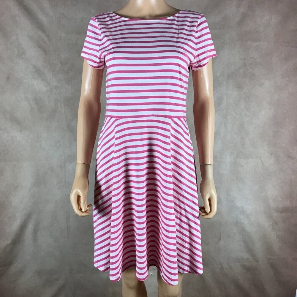American Living Pink Striped Cotton Fit & Flare Dress Medium