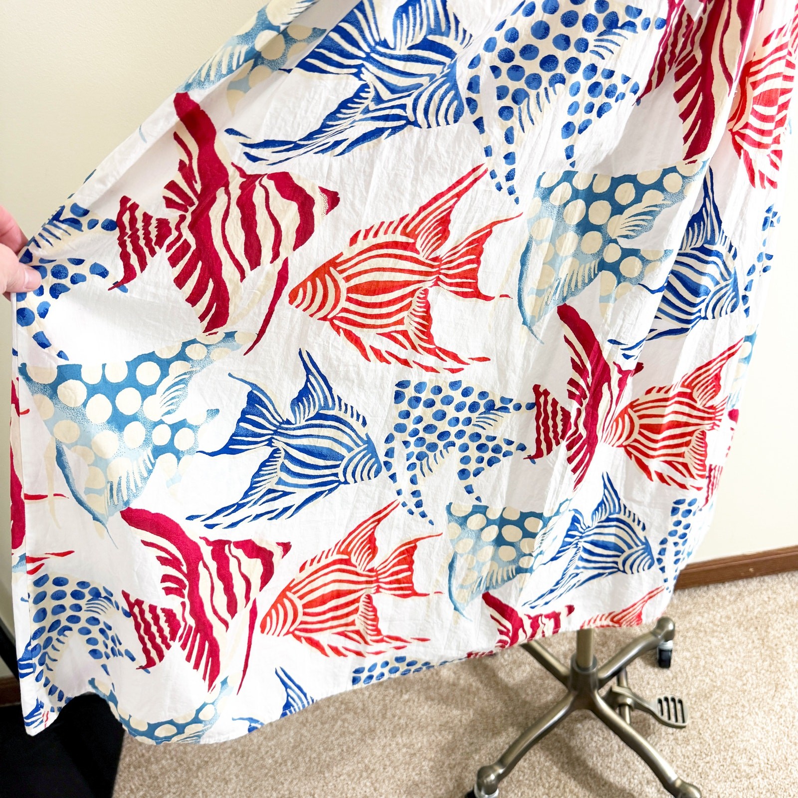 NWT LOFT White/Blue/Red Tropical Fish Print Maxi Strapless Dress Women’s Size S