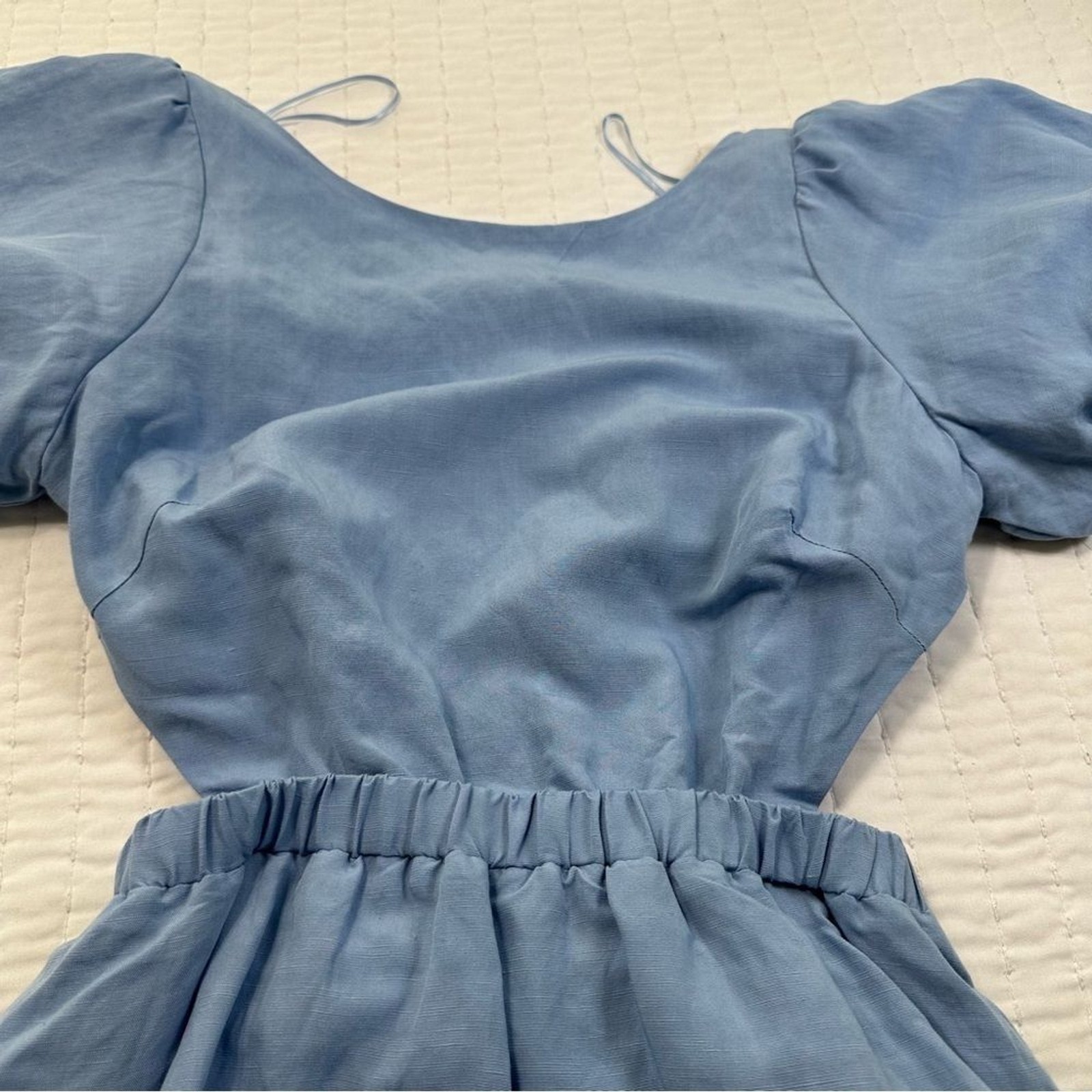 ASTR The Label Jelena Light Blue Backless Dress with Puff Sleeves Maxi Dress M