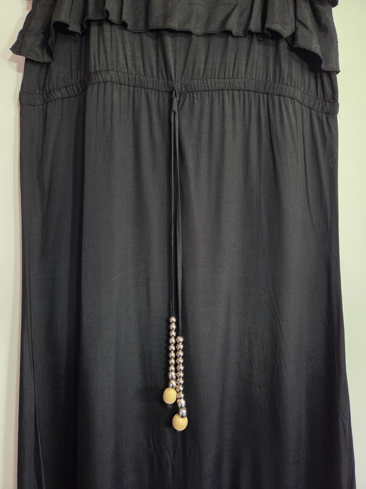 RACHEL GILBERT Size 0 Black Cotton / Viscose Beaded Ruffle Lined Maxi Dress