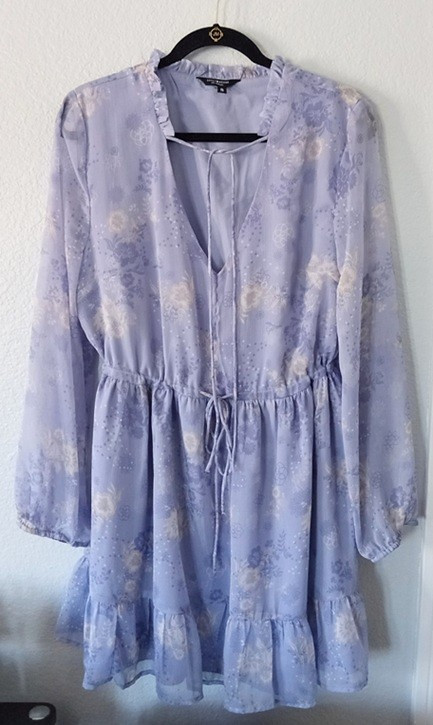 Lucky Brand Floral Dress XL Long Sleeve Pullover Drawstring Waist Ruffle Peasant