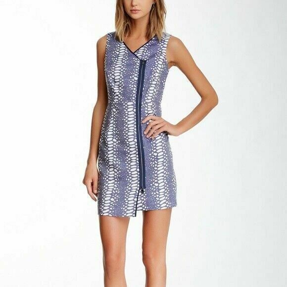 NEW Andrew Marc Exposed Front Side Zipper Dress Blue & White sz 12 $128