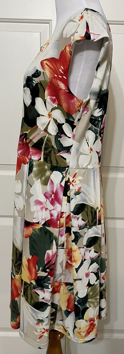 Tiana B size 12 beige red green white floral sleeveless A-line dress women’s