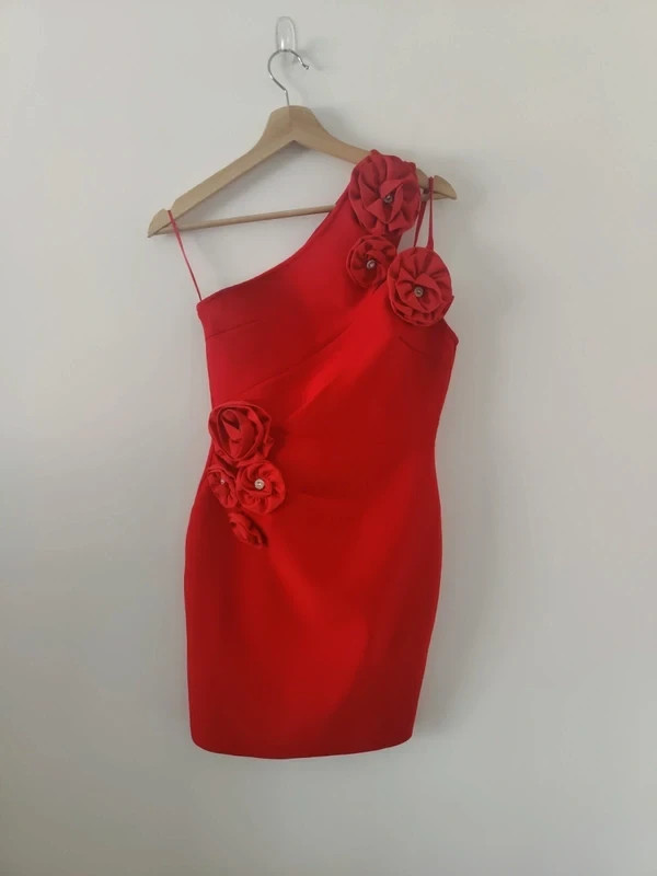 Shein Halterneck Style Dress Red With Roses Small New Without Tags
