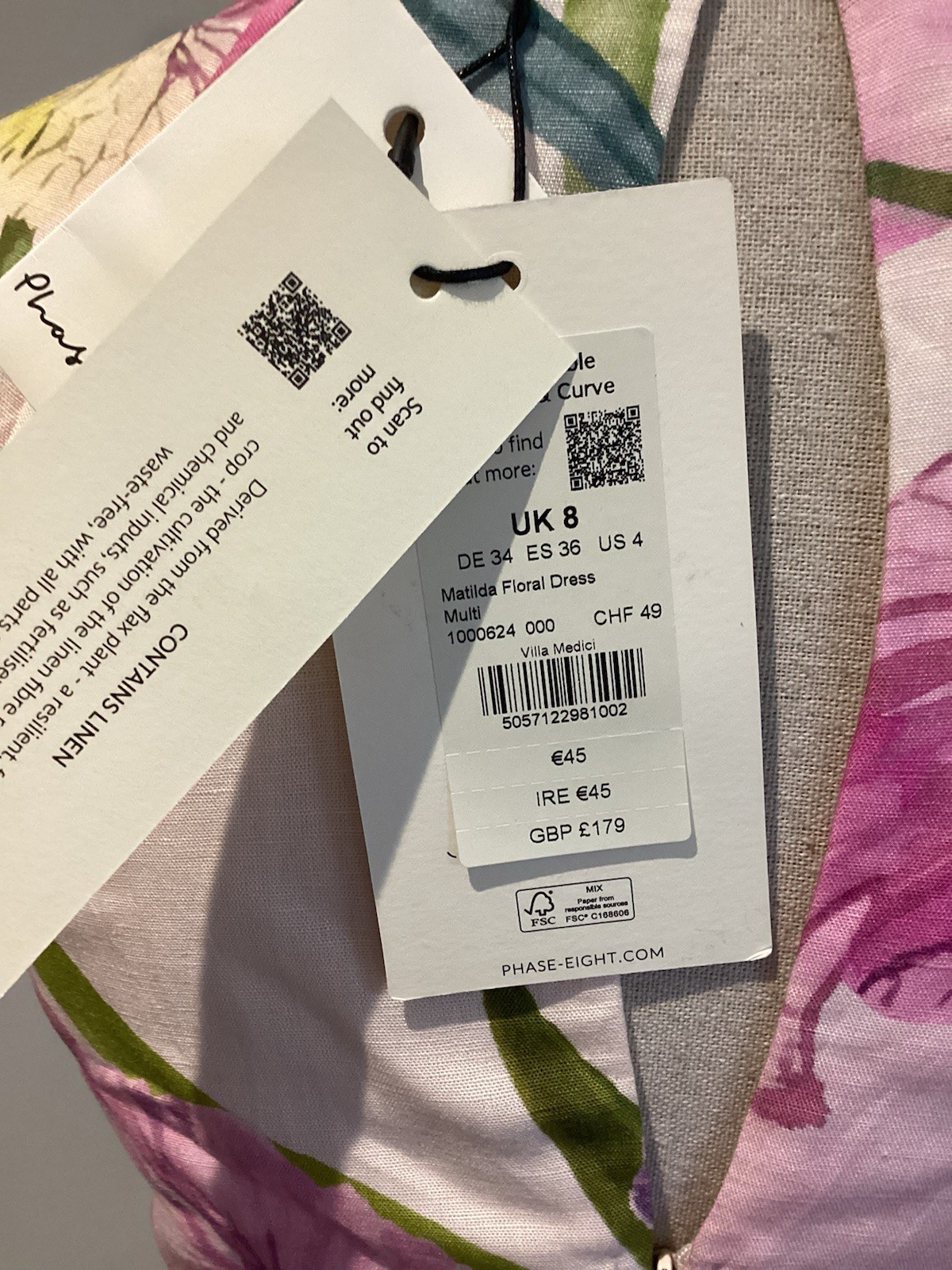 Phase Eight Matlida Floral Linen Ruffle Midi Dress. Multi Size 8. BNWT. RRP £179