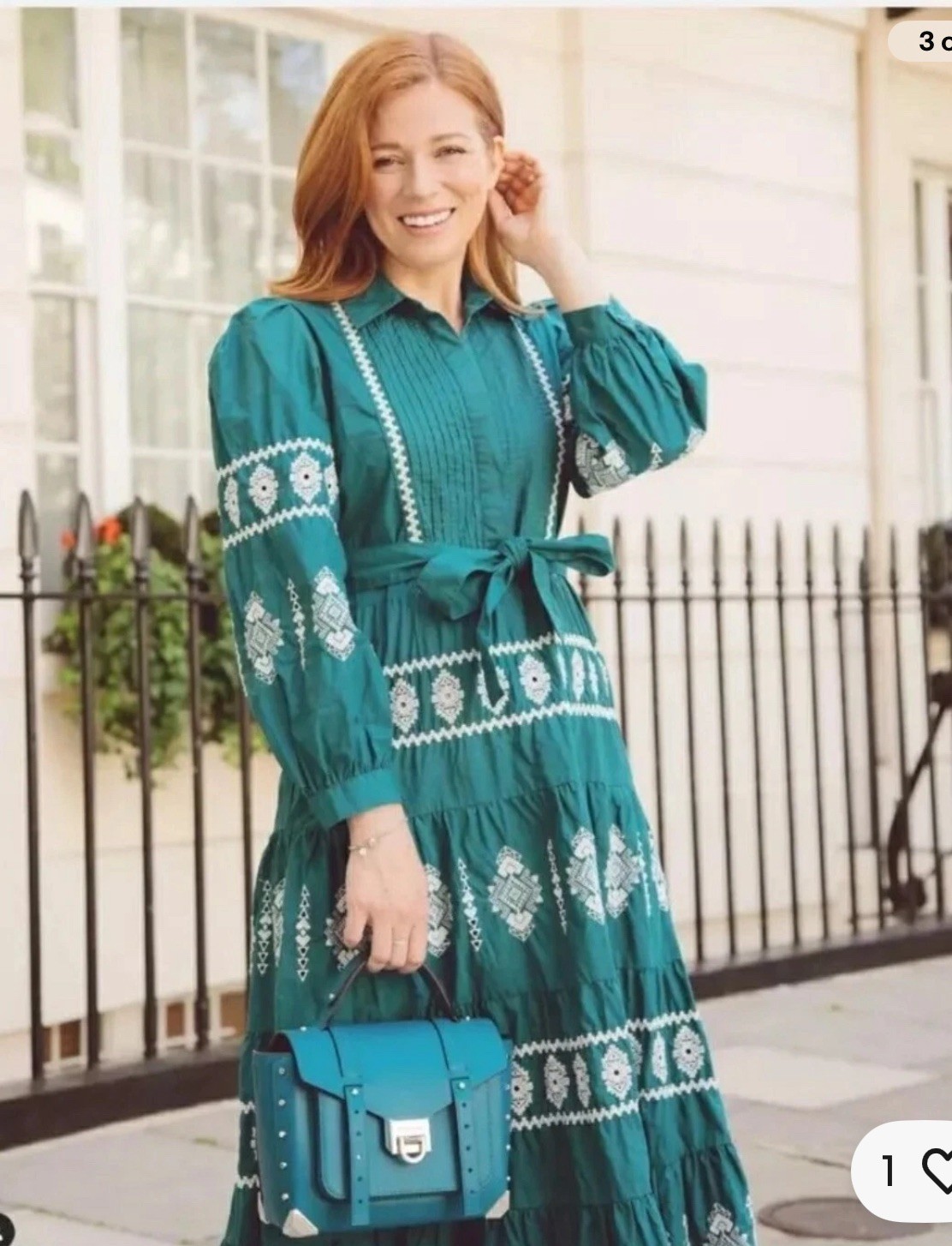 ZARA SS22 GREEN COLLARED MIDI EMBROIDERED DRESS RUFFLED HEM SIZE M 6895/051