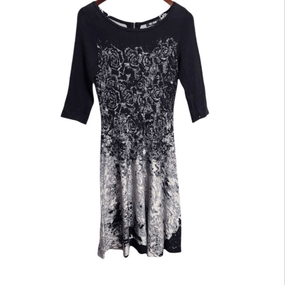 NIC+ZOE Dress Women’s 3/4 Sleeve Size XS Black Gray Back Zip Cotton Blend
