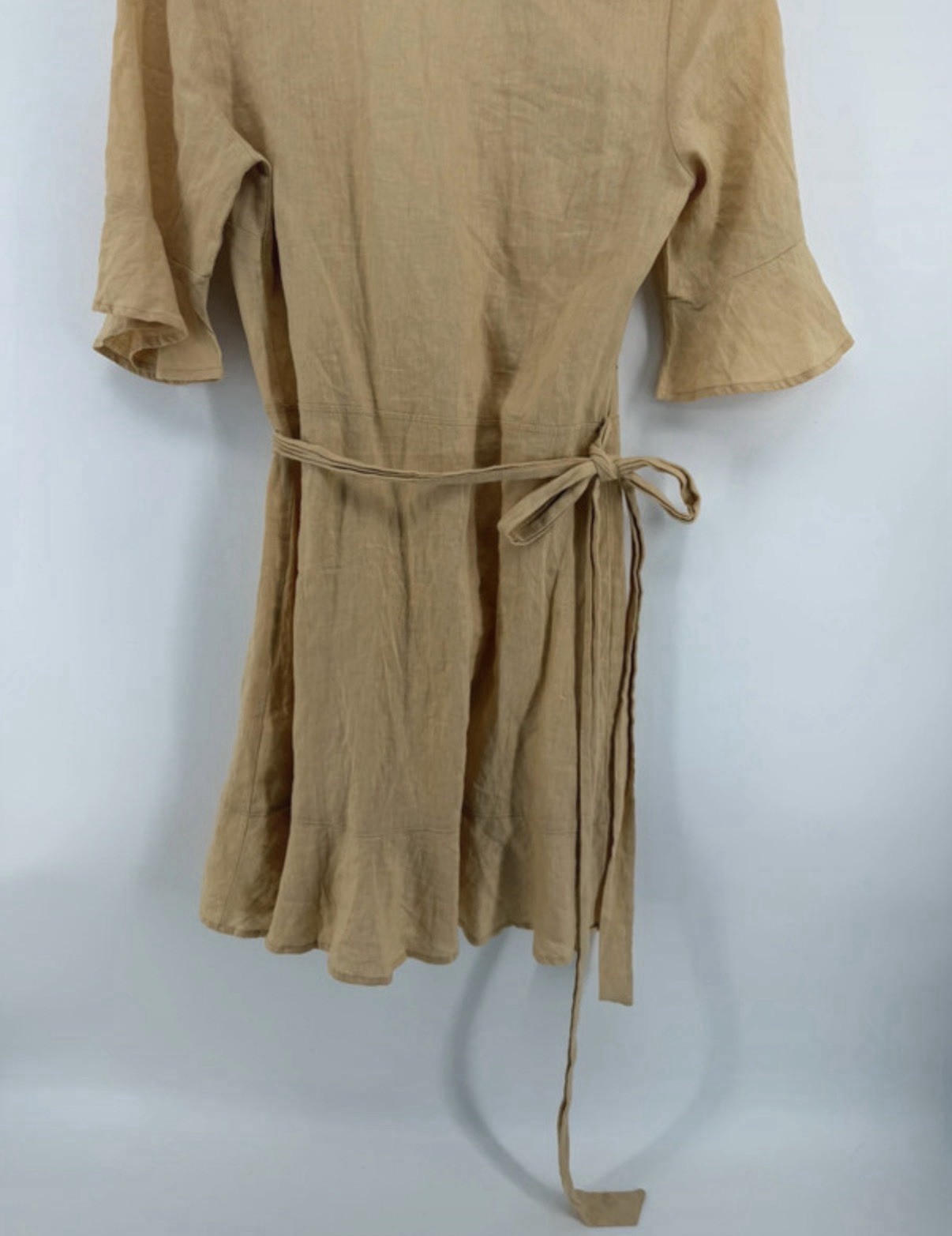 Linen Wrap Dress, Short Sleeve Collared, Knee Length Boho Costal Fisherman Read