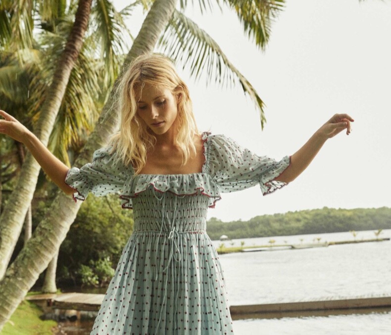 do*EN Square neck polka dot embroidered dress