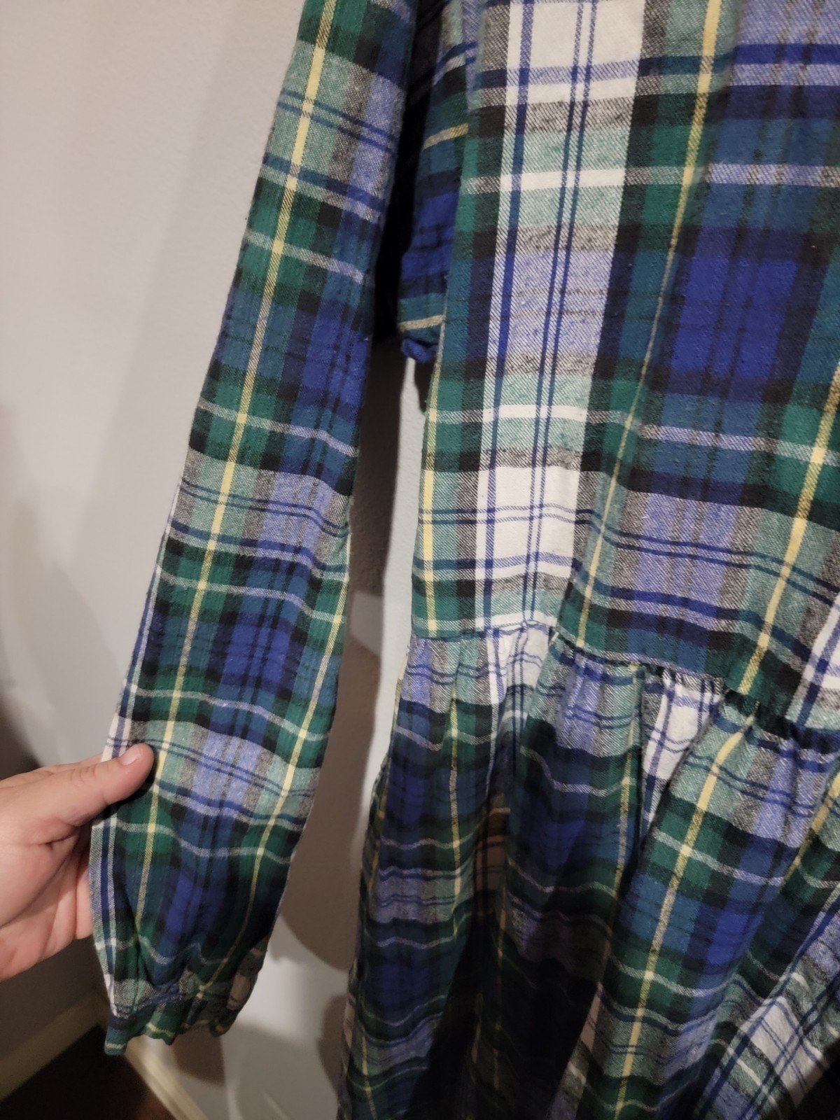 VTG 90s Hazel Creek Plaid Flannel Maxi Dress L Cotton Grunge Cottagecore Green