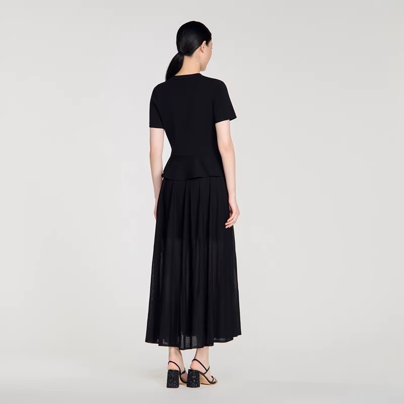 NEW Sandro Two fakes Pleated Ruffled edge black Knitted Dresses Women’s