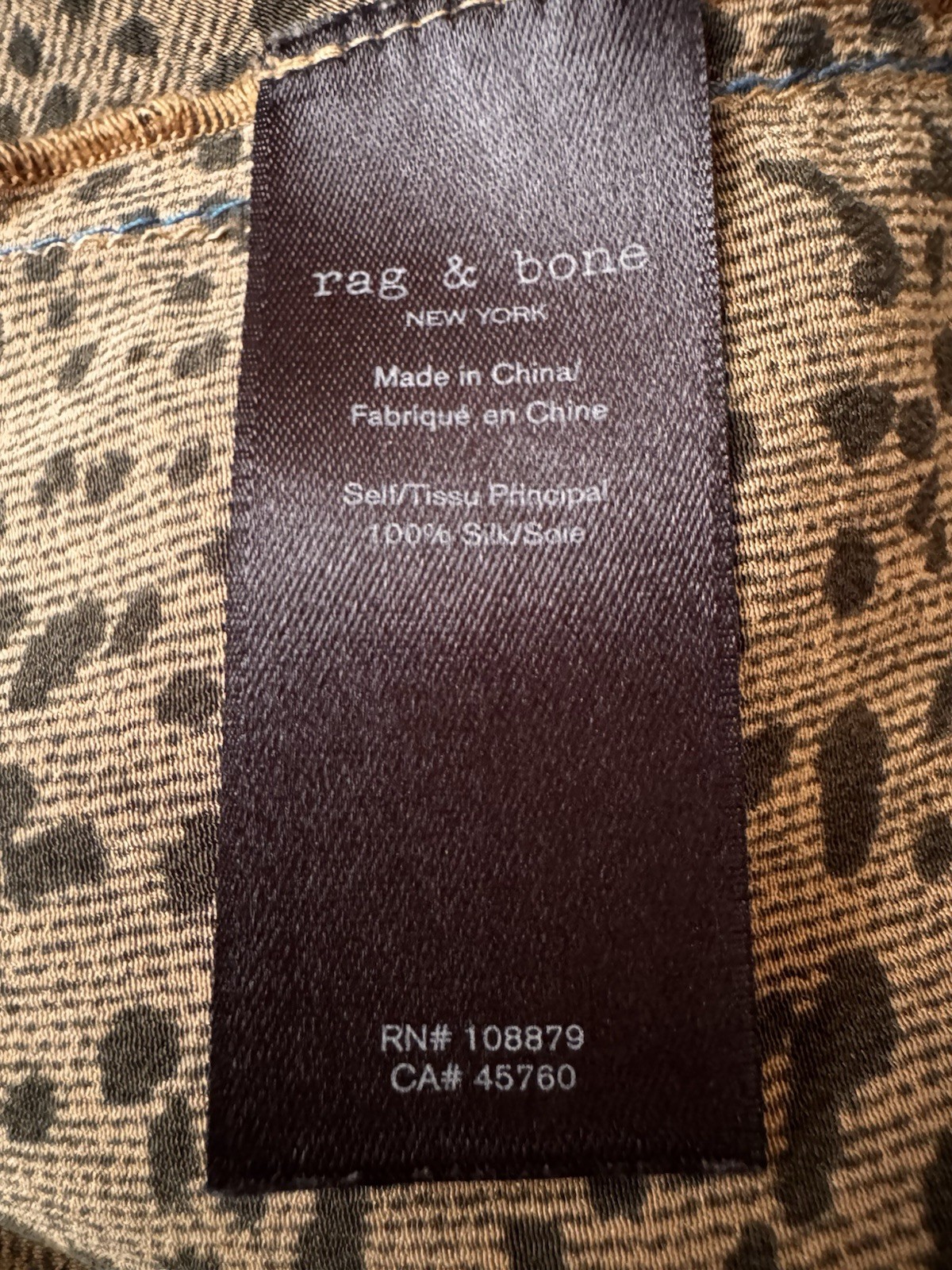 Rag & Bone Shields Slip Mini Dress Tan Drape 100% SILK Animal Print Size L