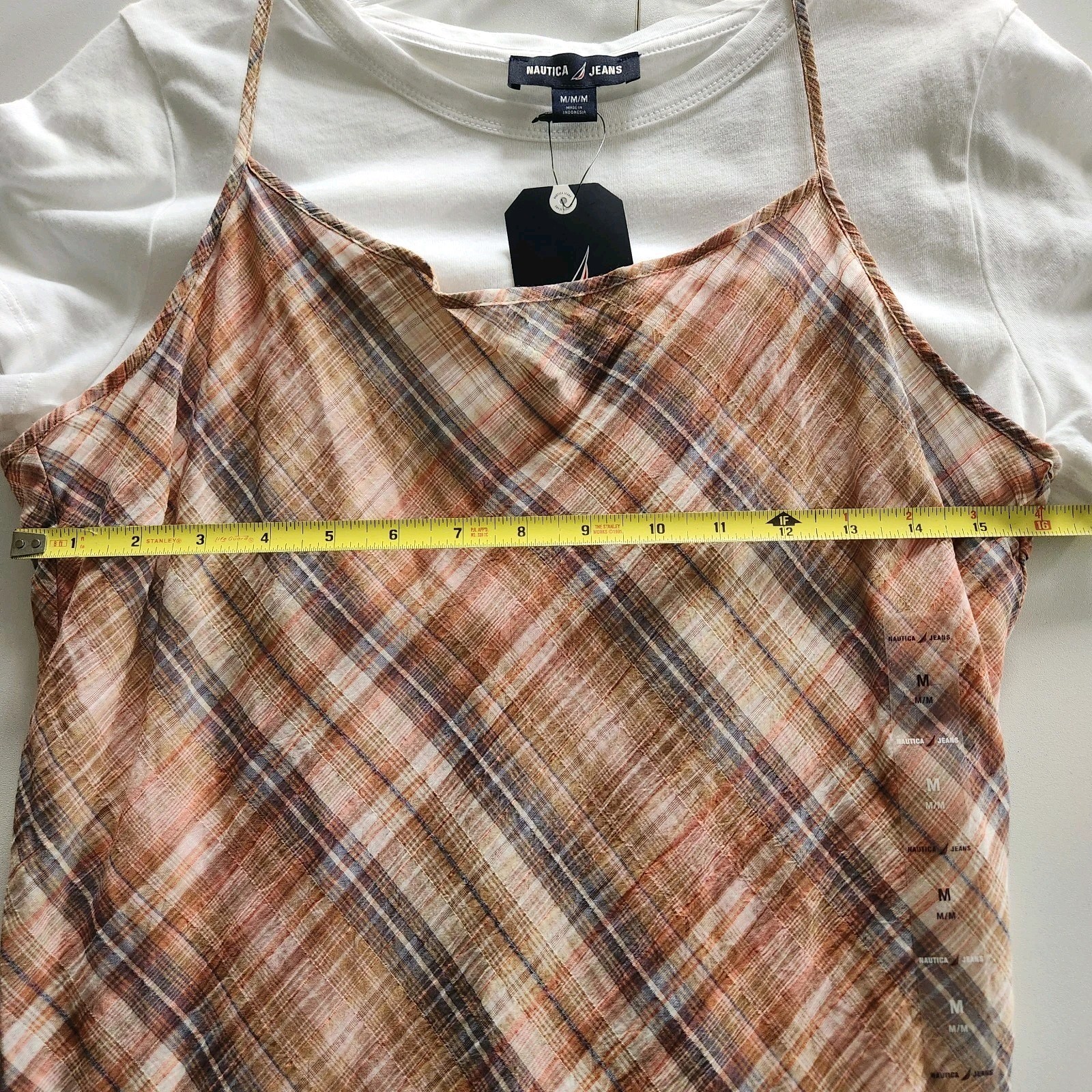 Nautica Jeans Midi Brown Plaid Layered Strap Midi Dress Womens Size M NWT
